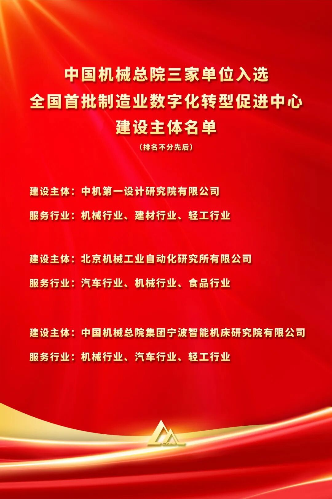 全國(guó)首批！中國(guó)機(jī)械總院三家單位入選工信部首批制造業(yè)數(shù)字化轉(zhuǎn)型促進(jìn)中心建設(shè)主體名單
